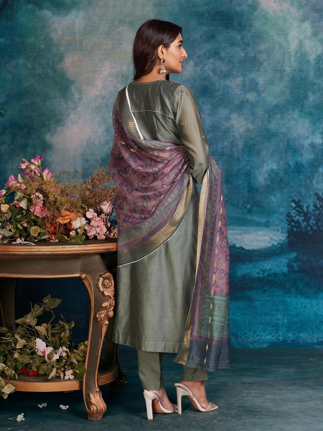 Grey Chanderi Suit Set