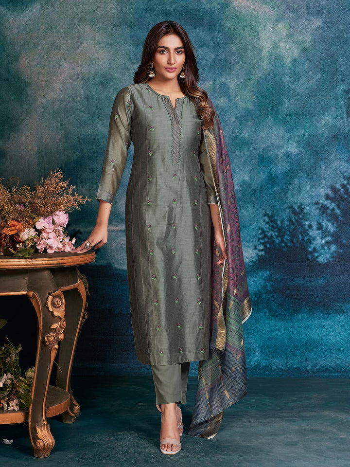 Grey Chanderi Suit Set