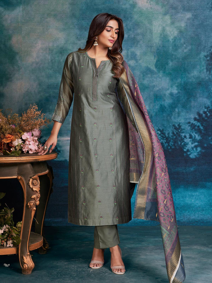 Grey Chanderi Suit Set