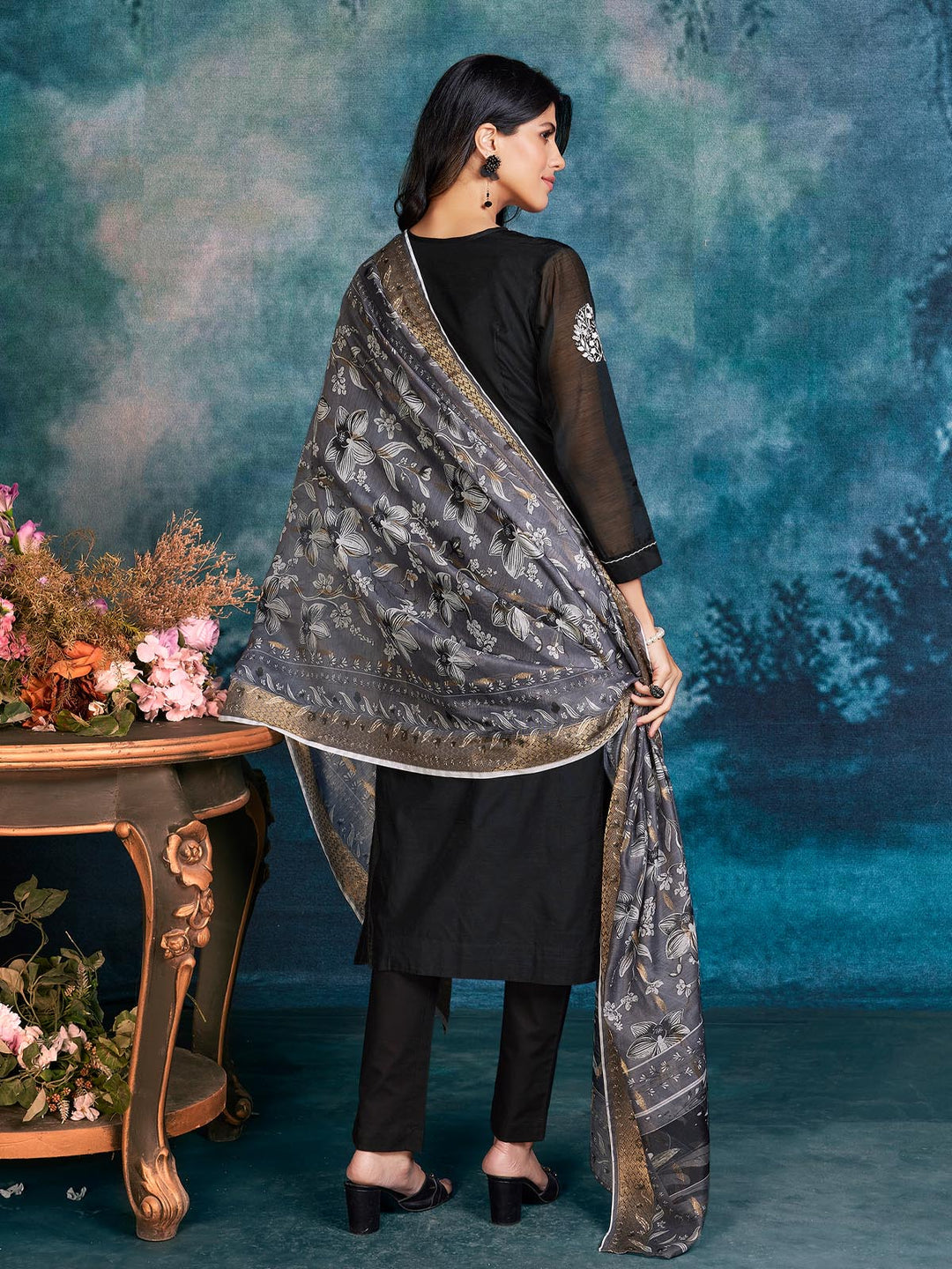 Black Chanderi Suit Set