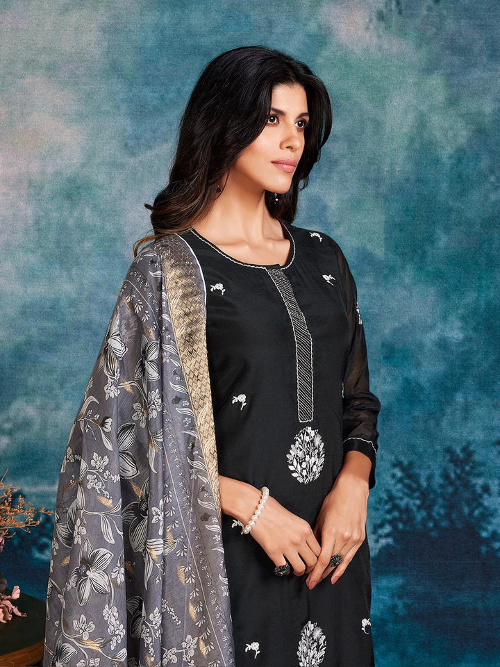 Black Chanderi Suit Set