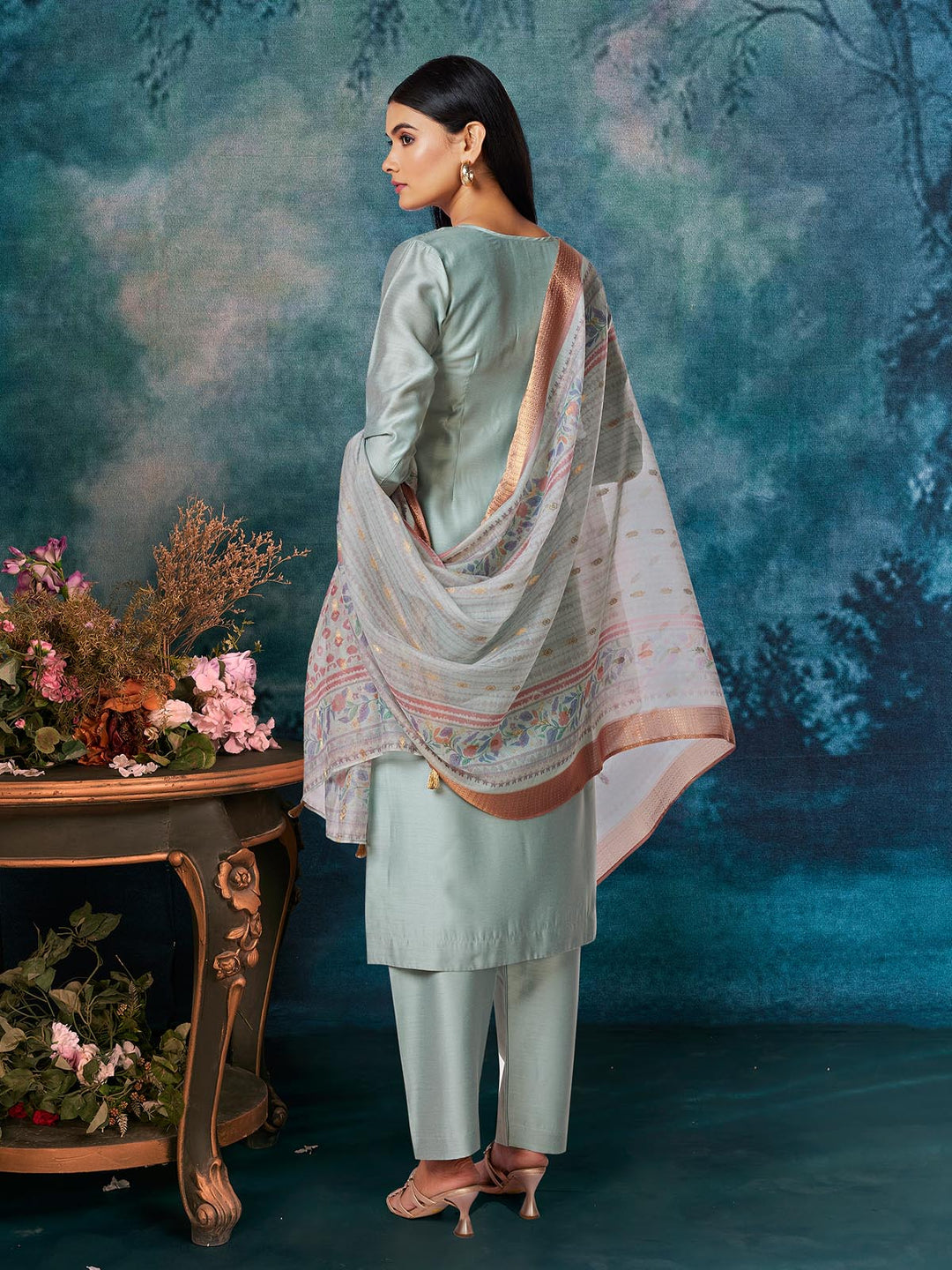 Blue Chanderi Suit Set