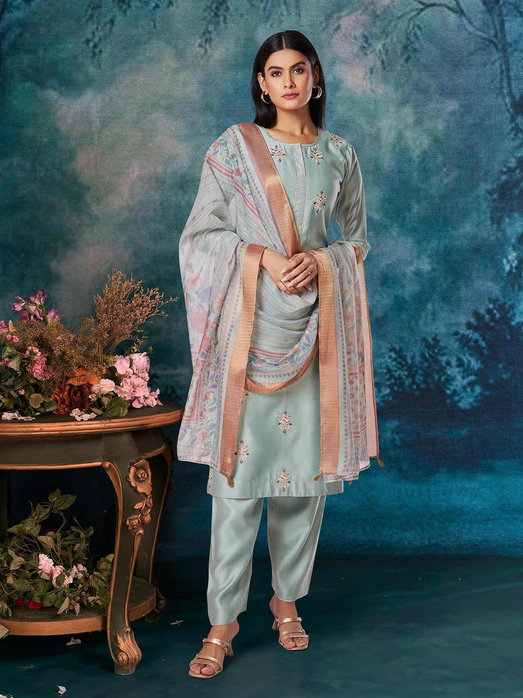 Blue Chanderi Suit Set