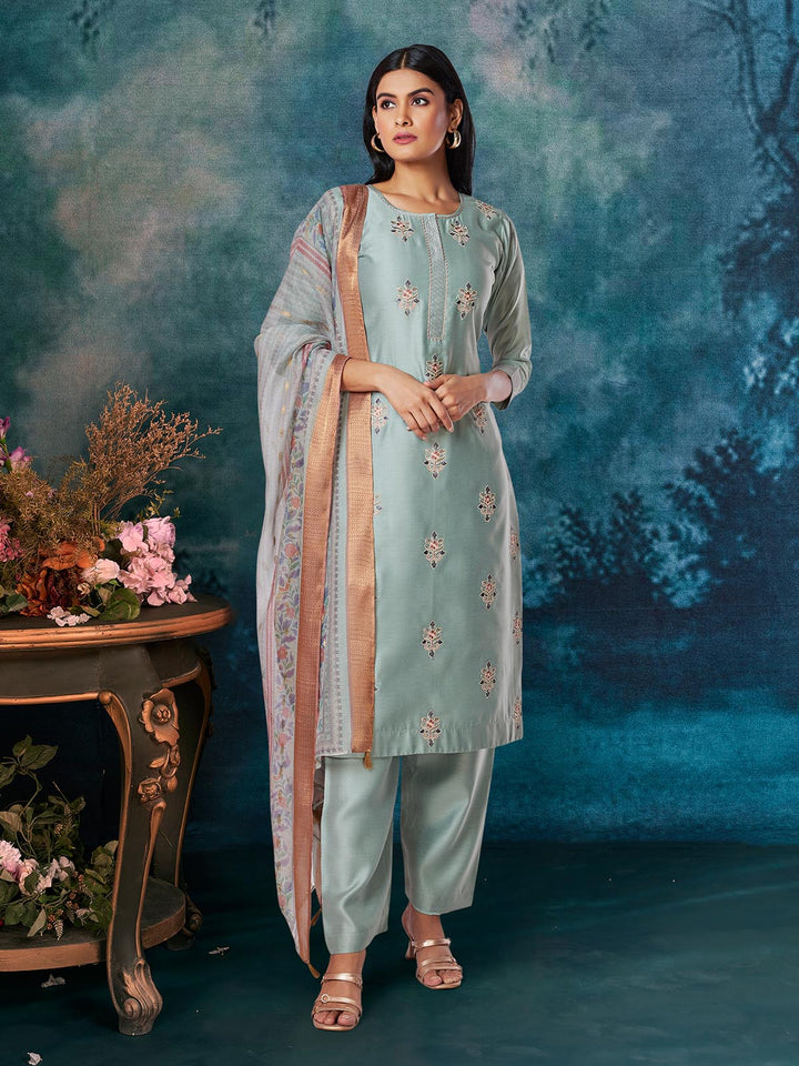 Blue Chanderi Suit Set