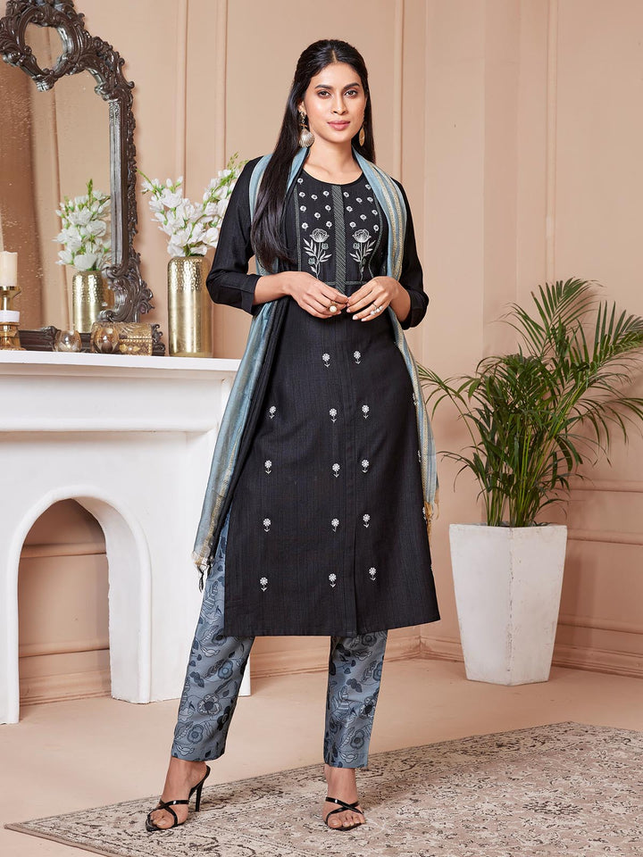 Black Embroidered Suit Set