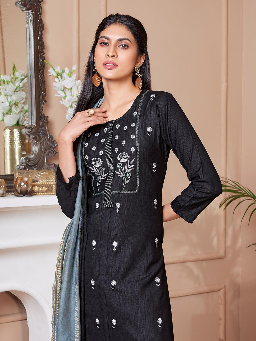 Black Embroidered Suit Set