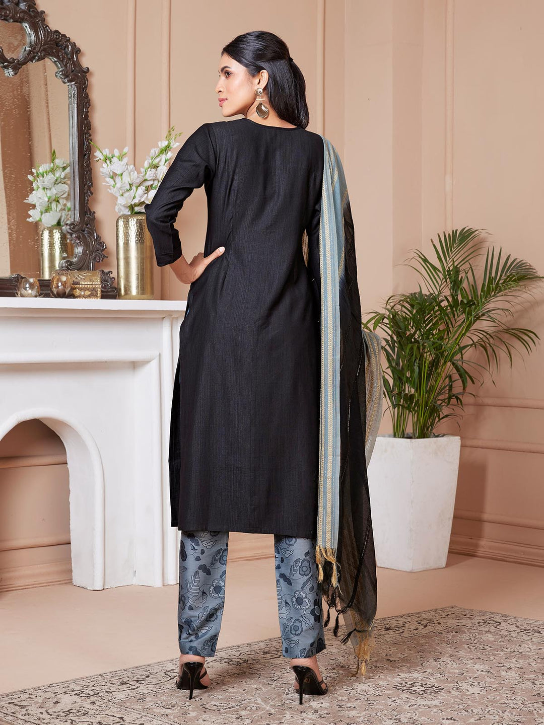 Black Embroidered Suit Set