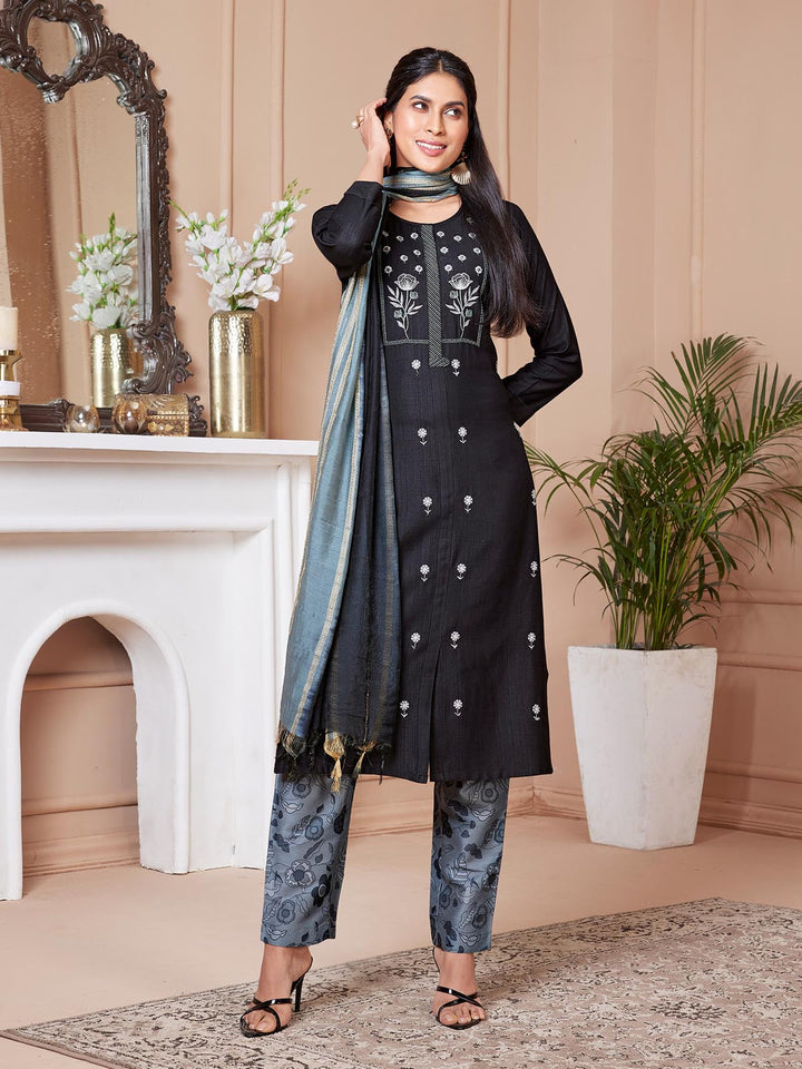 Black Embroidered Suit Set