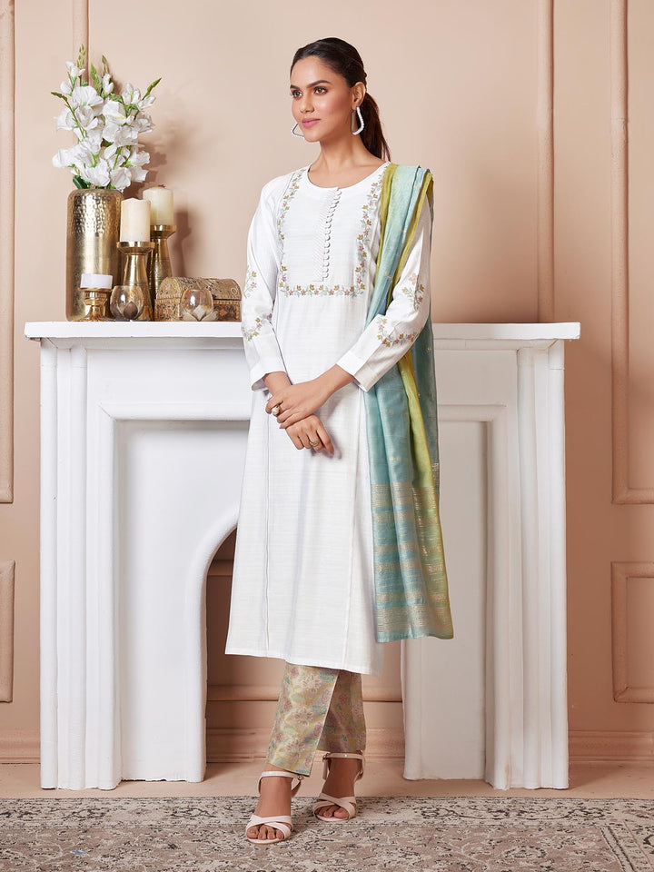 Cream Embroidered Suit Set