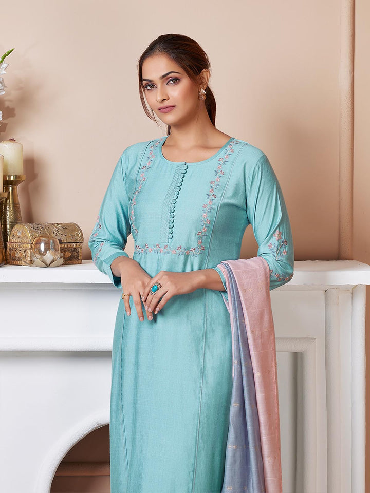 Powder Blue Embroidered Suit Set