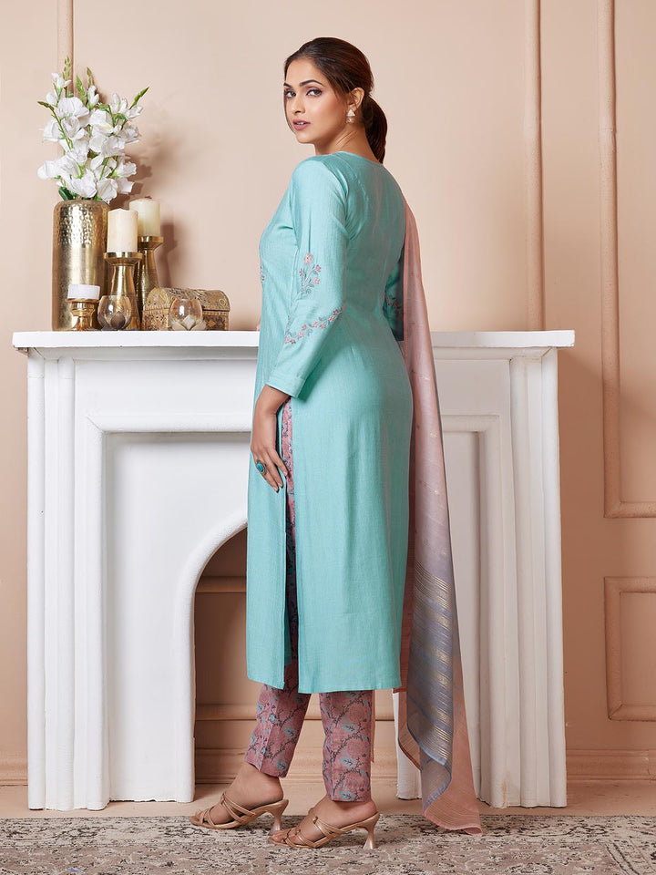 Powder Blue Embroidered Suit Set