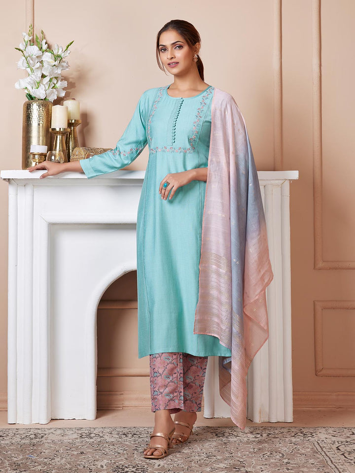 Powder Blue Embroidered Suit Set