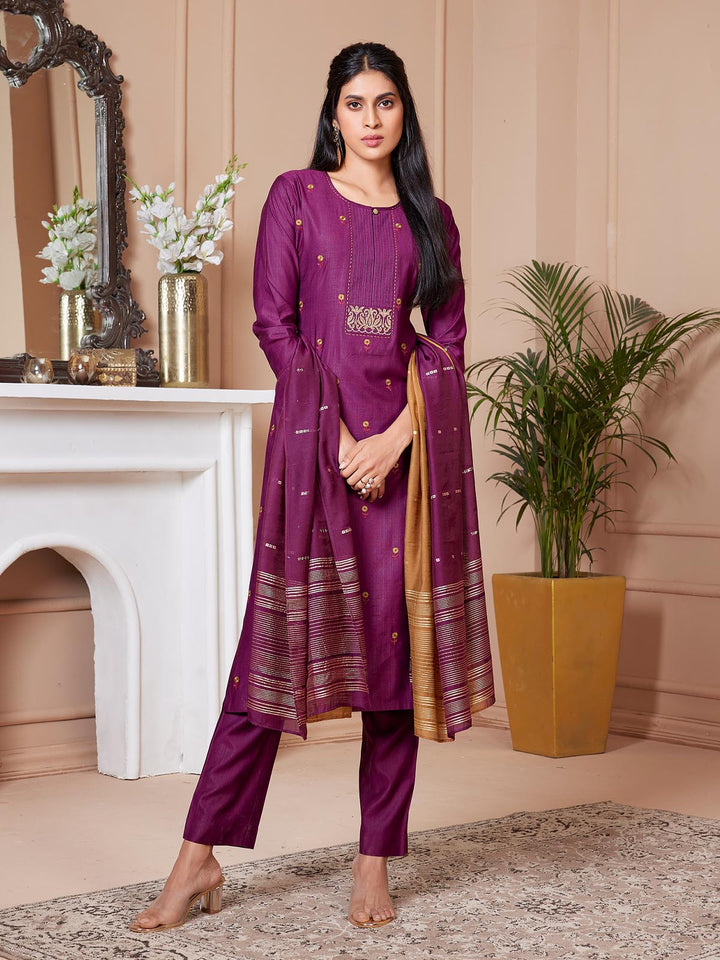 Magenta Embroidered Suit Set