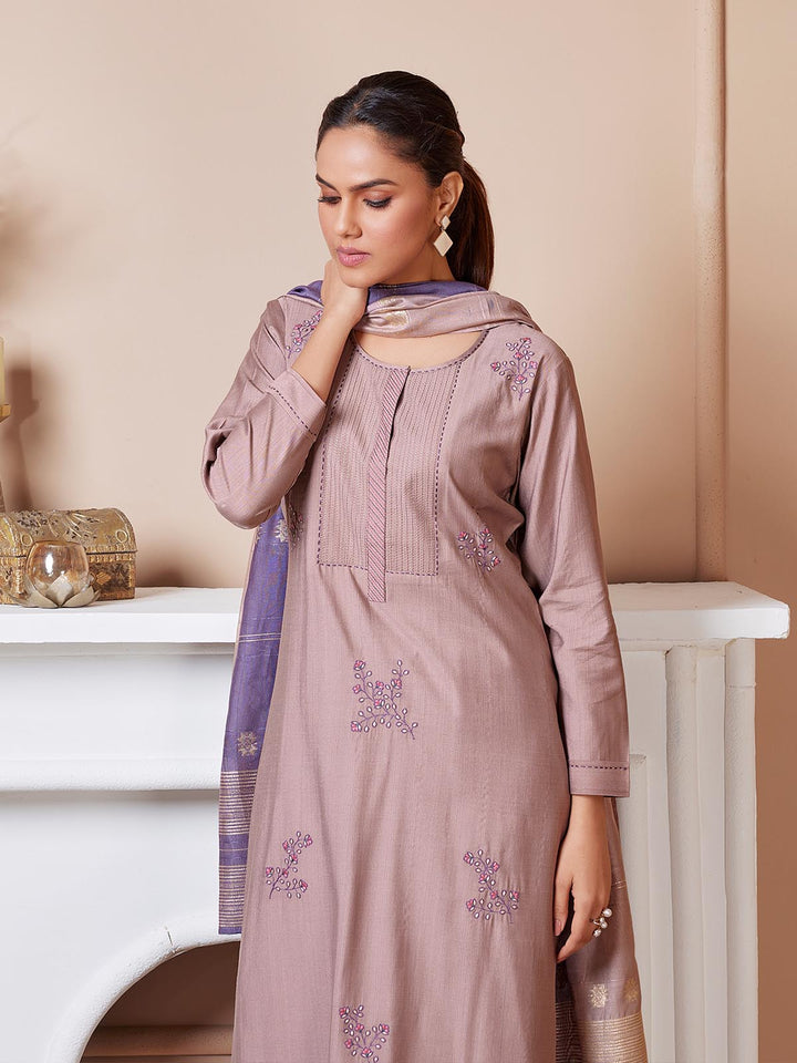 Mauve Pink Embroidered Suit Set