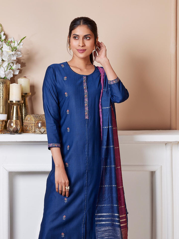 Royal Blue Embroidered Suit Set