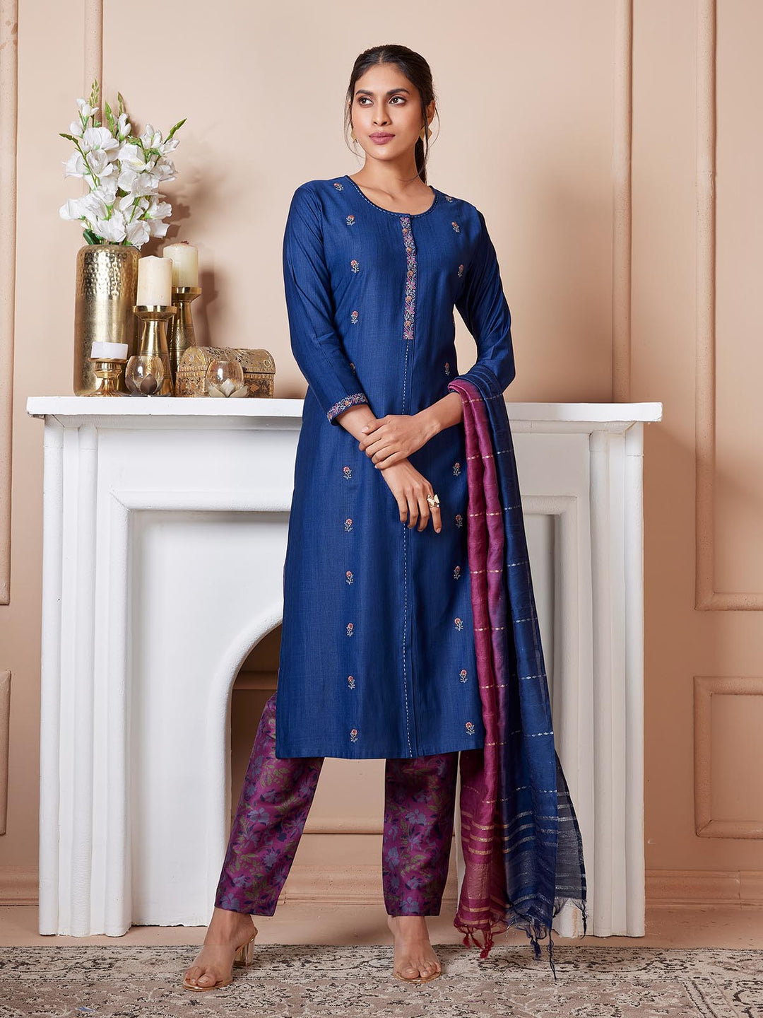 Royal Blue Embroidered Suit Set