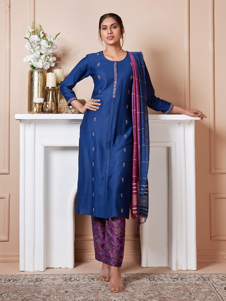 Royal Blue Embroidered Suit Set