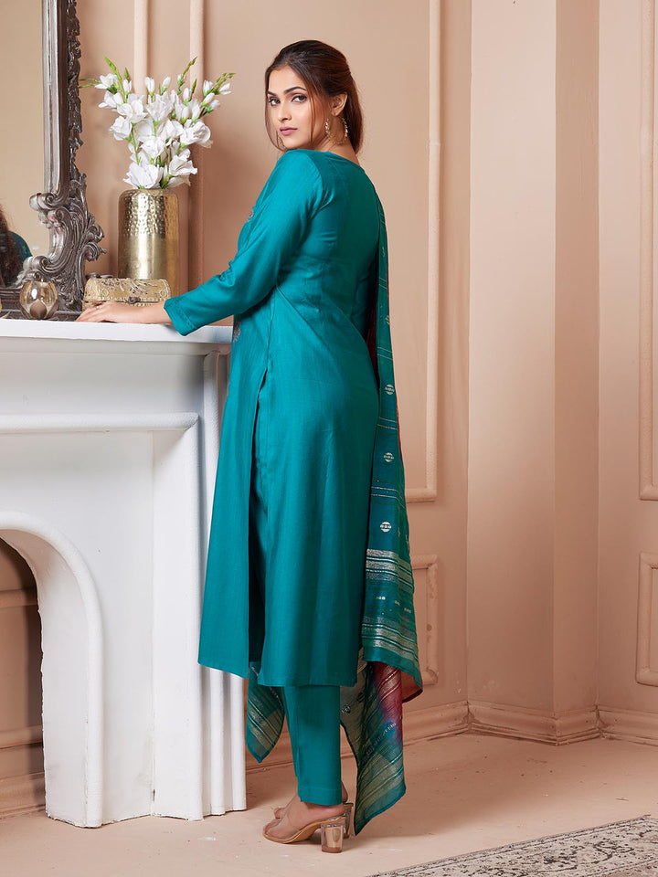 Turquoise Embroidered Suit Set