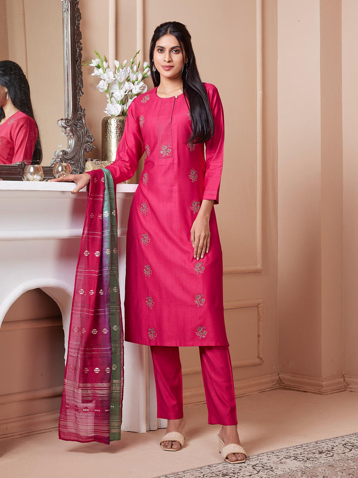 Pink Embroidered Suit Set