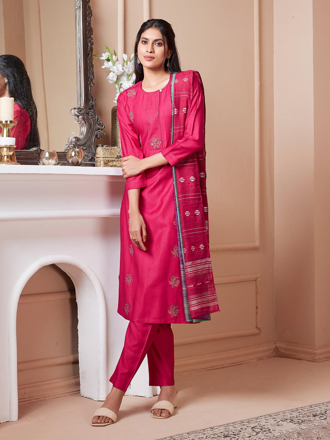 Pink Embroidered Suit Set