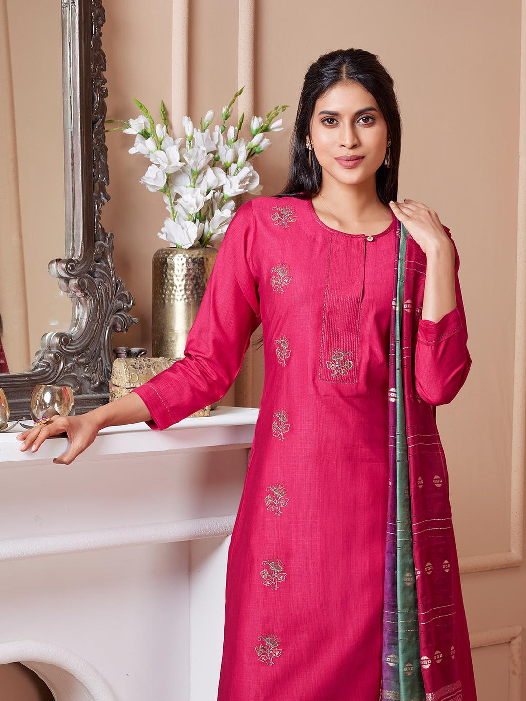 Pink Embroidered Suit Set