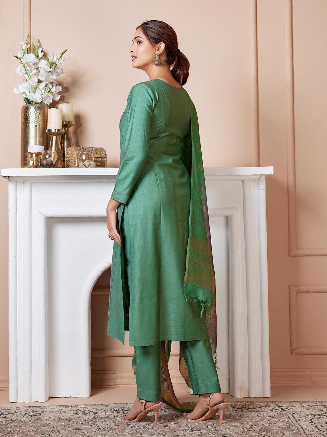 Green Embroidered Suit Set