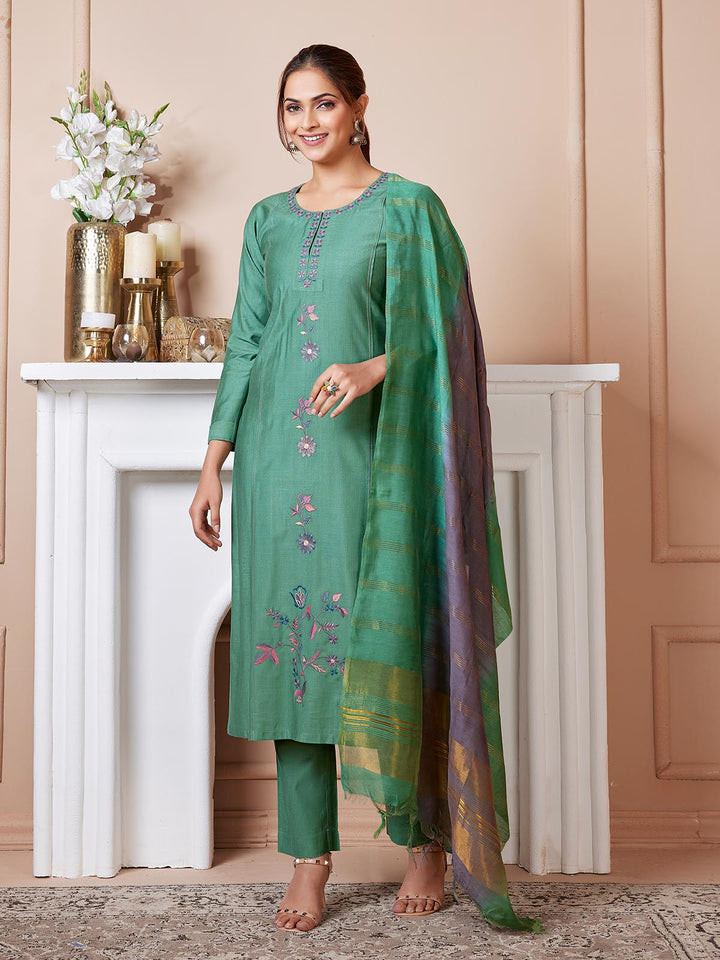 Green Embroidered Suit Set