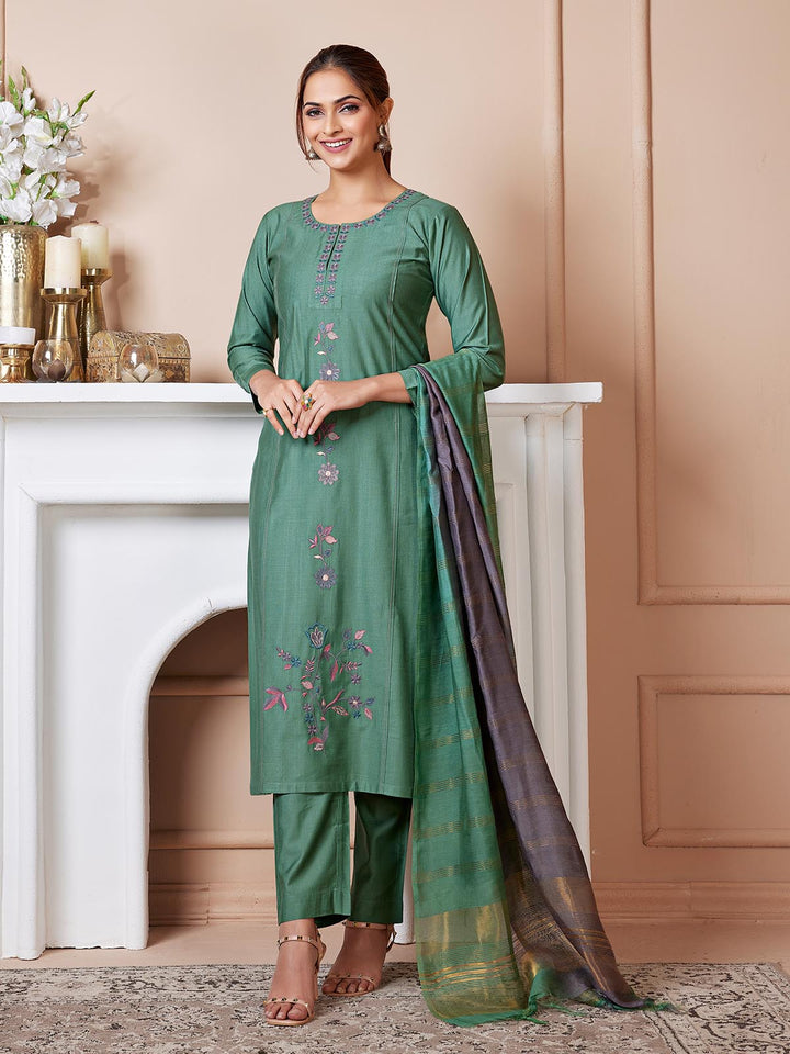 Green Embroidered Suit Set