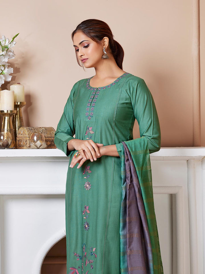 Green Embroidered Suit Set