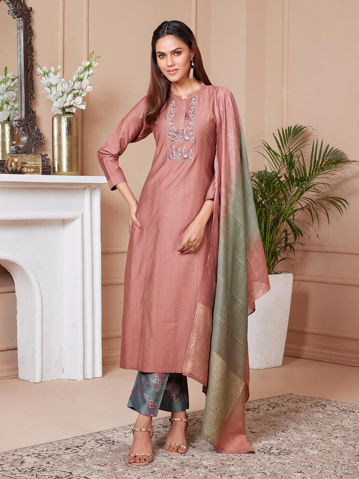 Dusty Pink Embroidered Suit Set