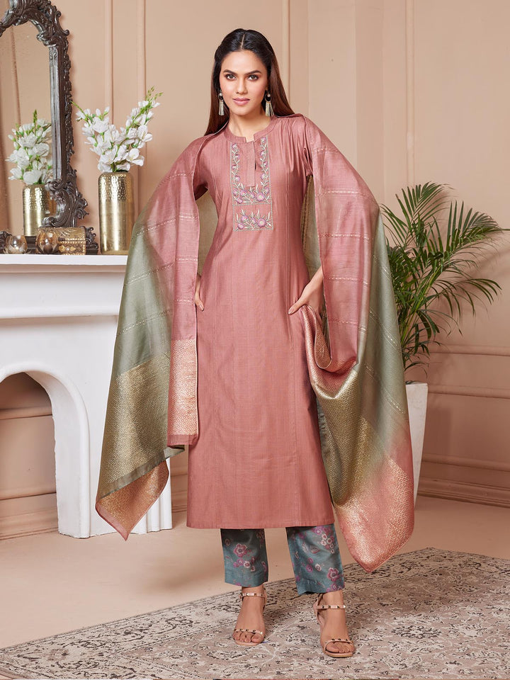 Dusty Pink Embroidered Suit Set