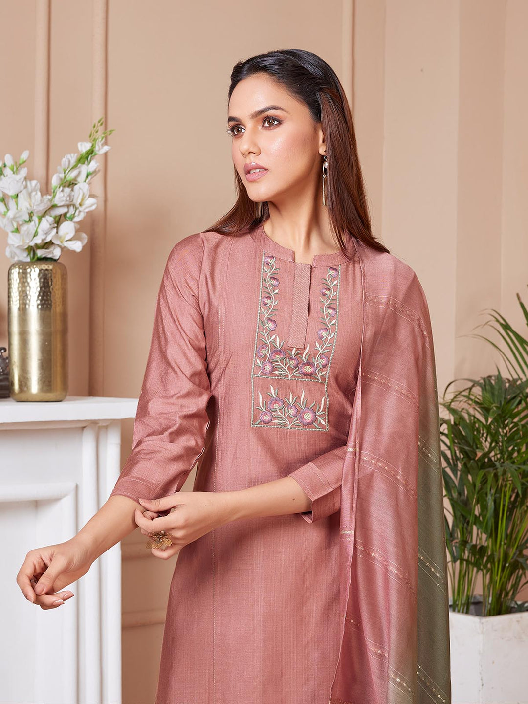 Dusty Pink Embroidered Suit Set