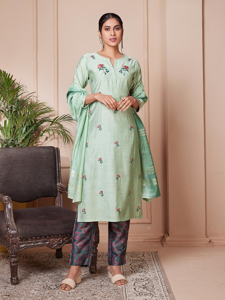 Pastel Green Embroidered Suit Set