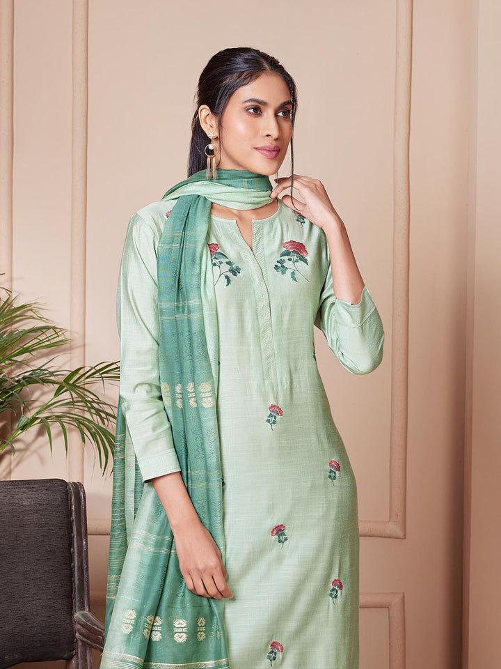 Pastel Green Embroidered Suit Set