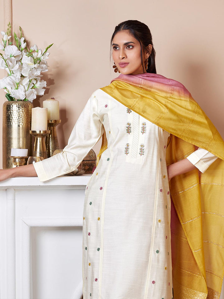 Cream Embroidered Suit Set