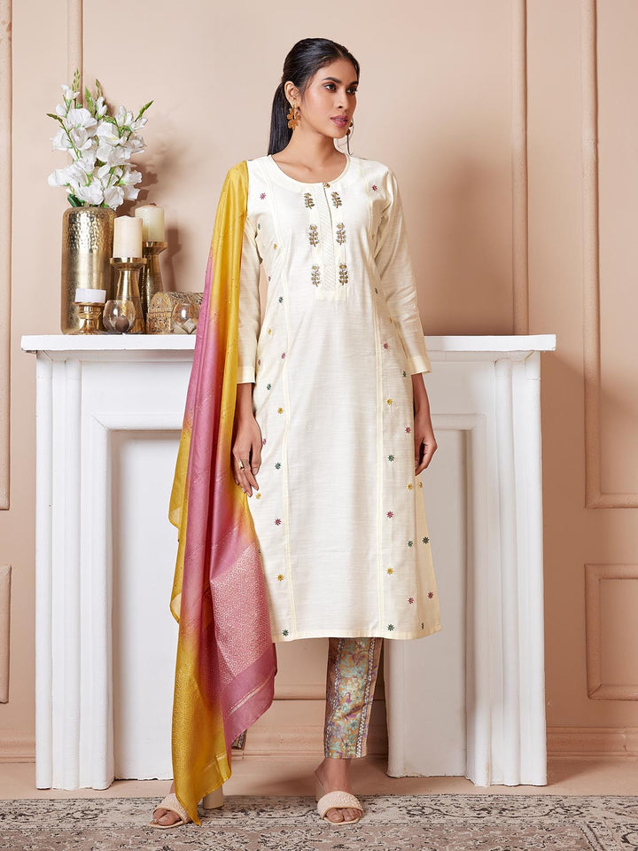 Cream Embroidered Suit Set