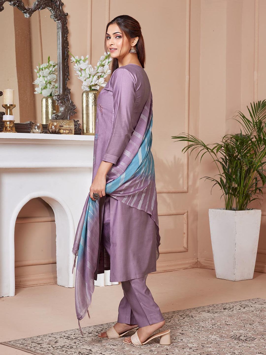 Dusty Purple Embroidered Suit Set