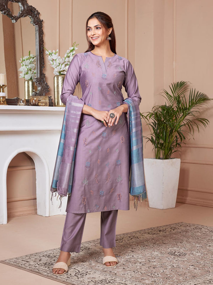 Dusty Purple Embroidered Suit Set