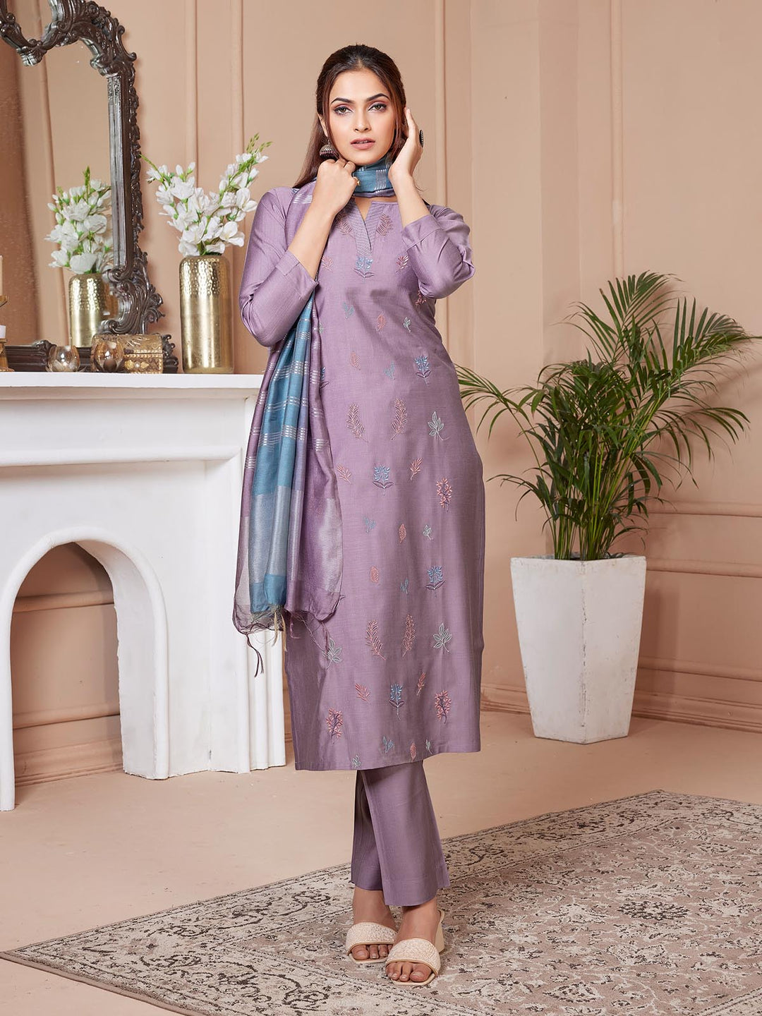 Dusty Purple Embroidered Suit Set