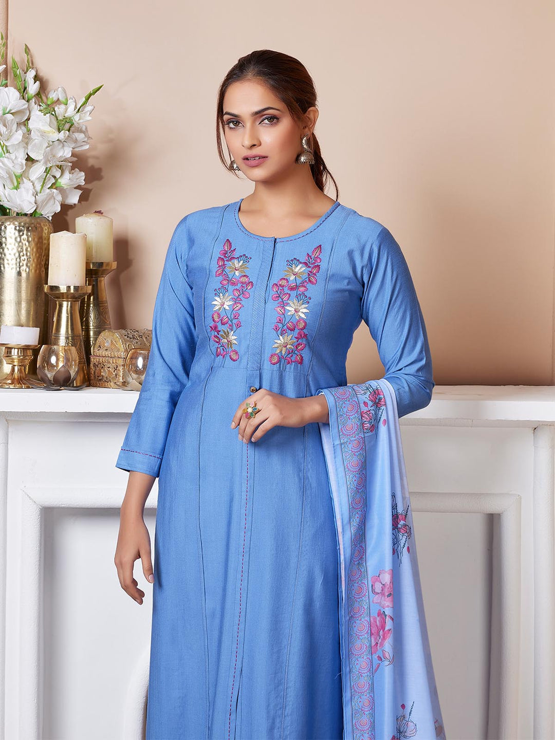 Cobalt Blue Embroidered Suit Set