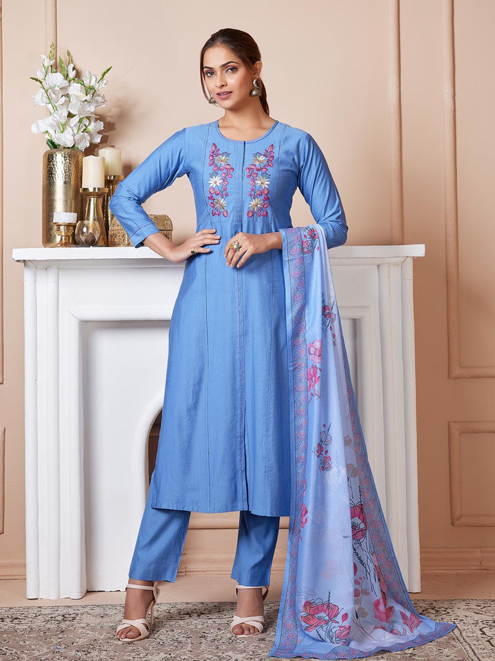 Cobalt Blue Embroidered Suit Set