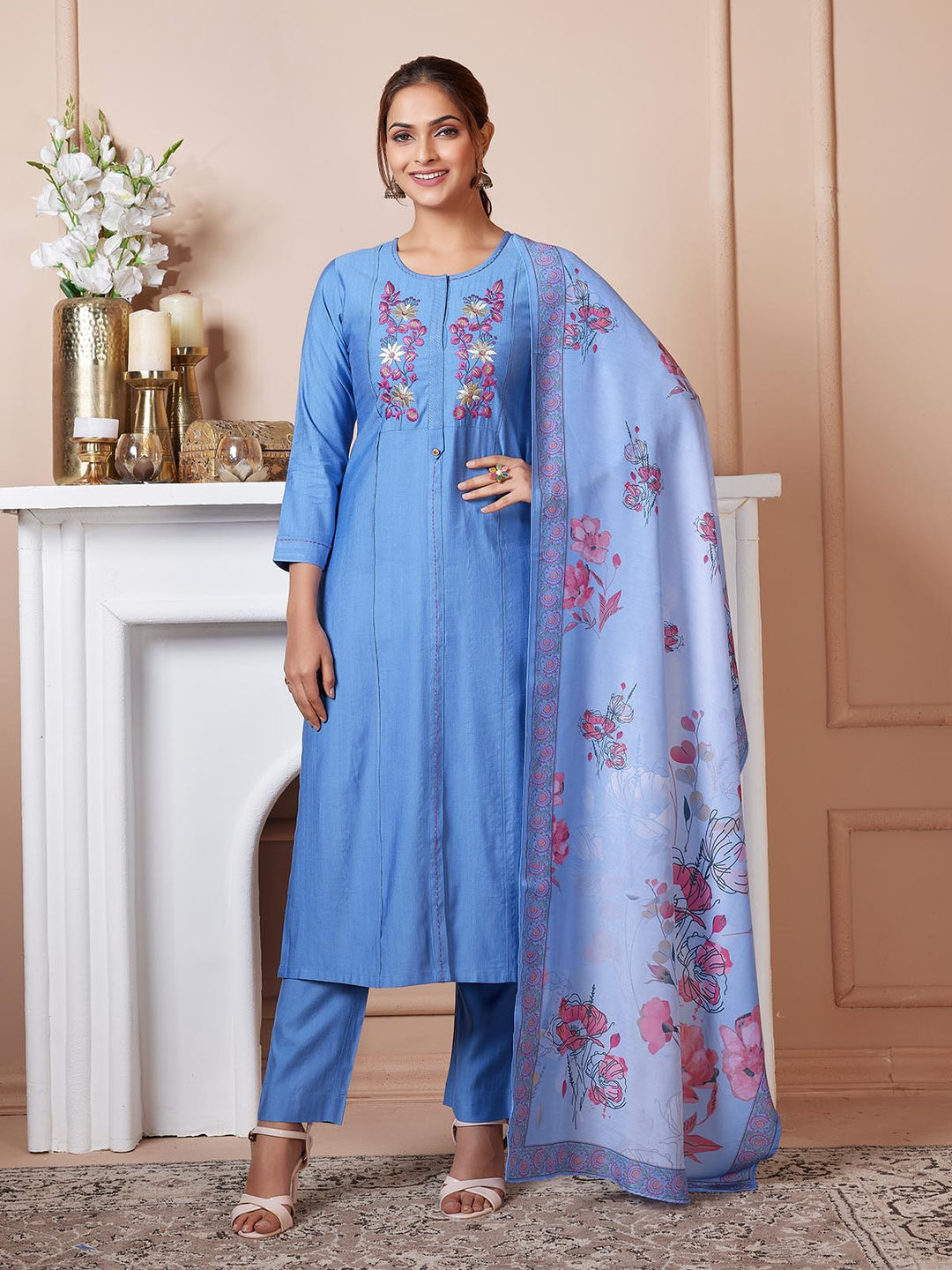 Cobalt Blue Embroidered Suit Set