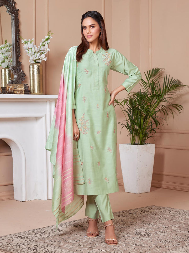 Pastel Green Embroidered Suit Set