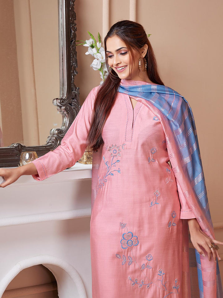 Coral Pink Embroidered Suit Set