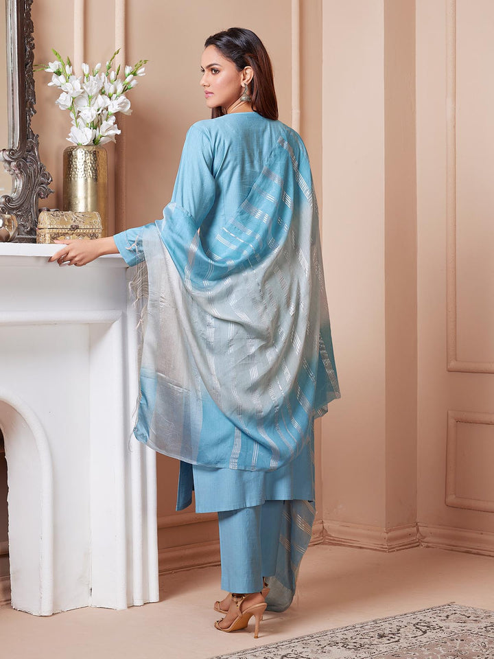 Dusk Blue Embroidered Suit Set