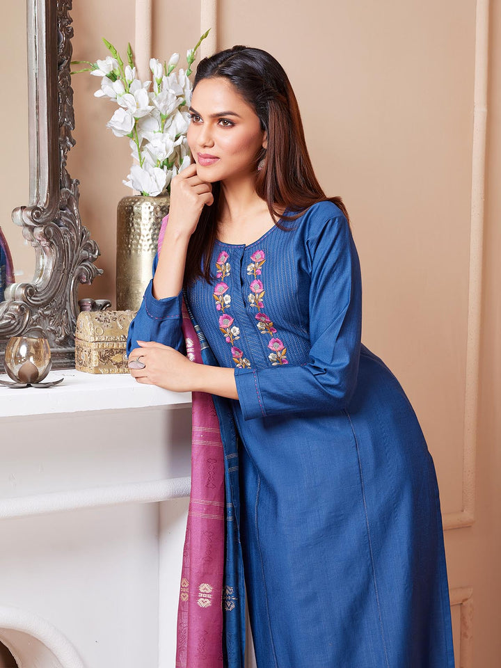 Celestial Blue Embroidered Suit Set