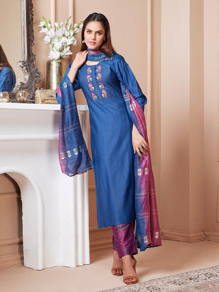 Celestial Blue Embroidered Suit Set