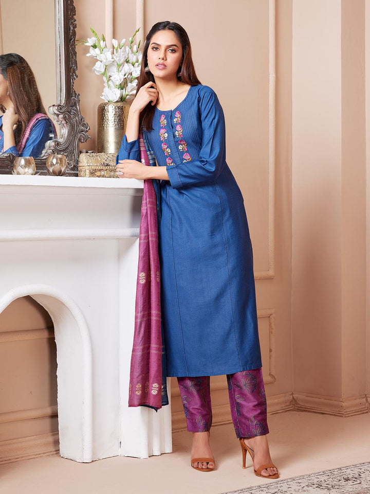 Celestial Blue Embroidered Suit Set