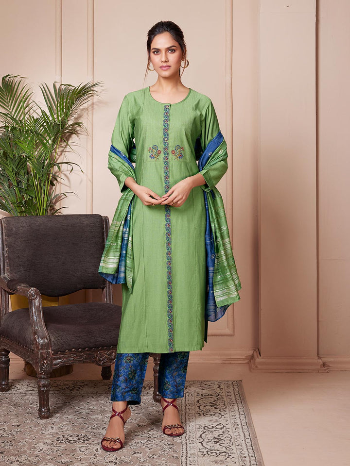 Green Embroidered Suit Set