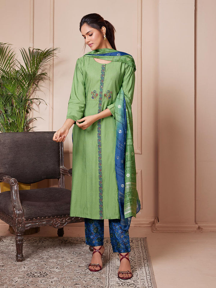 Green Embroidered Suit Set